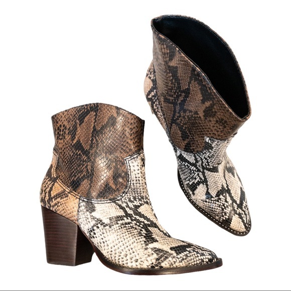SCHUTZ Women's Haven Snake-Print Western Booties - Size 7B - Picture 1 of 7